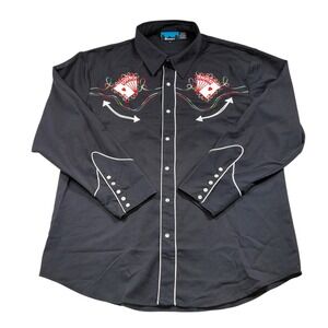 Benny's Mens XL Western Snap Shirt Playing Cards Poker Embroidery Rockabilly